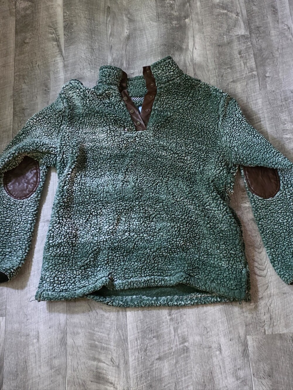 Women's Teal Sherpa Snap-Placket Pullover with Elbow Patches